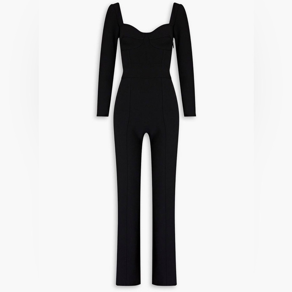 A. L. C Jumpsuit Women Size 4 Black Excellent Open Back Buckle Corset Bodice